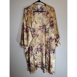 Sophia By Delicates Gold Floral Silky Kimono Style Robe & Gown - 2X - NWOT